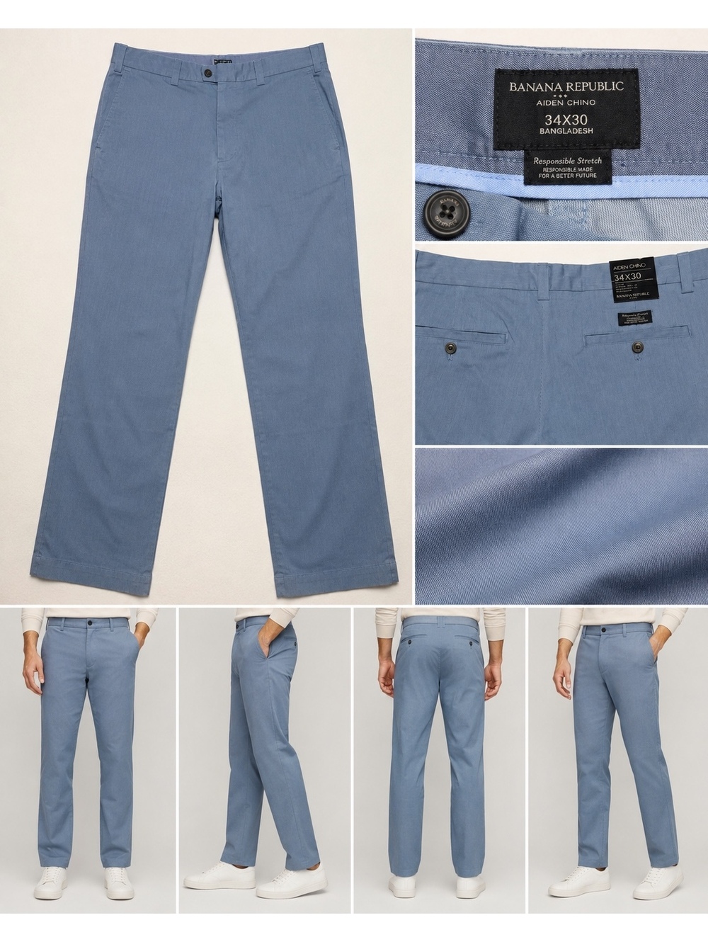 Banana Republic Aiden Chino Men’s 34x30 Blue Straight Leg Pants NW
